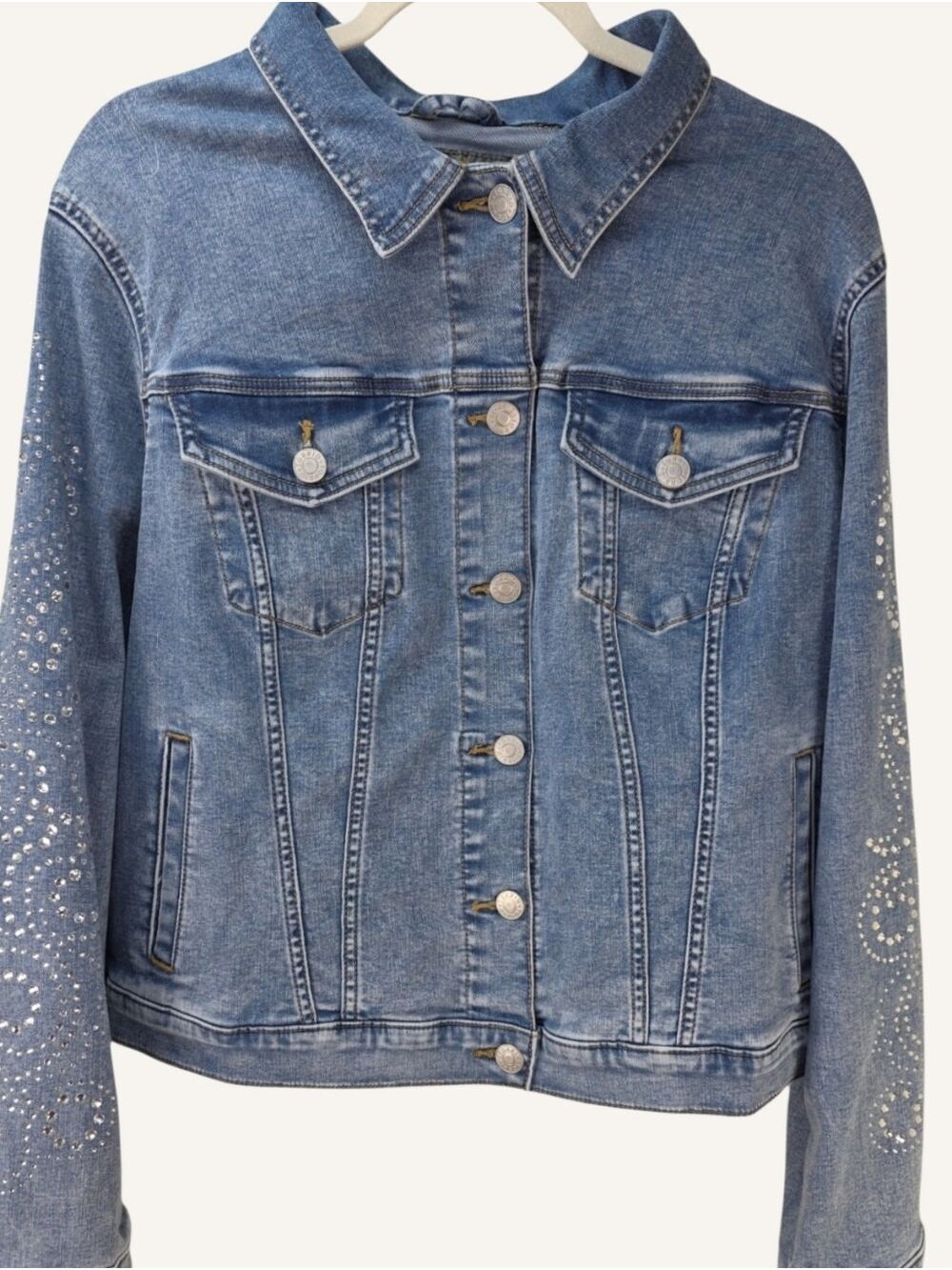 Torrid Rhinestone Denim Jacket 2X Blue Stretch Trucker Western Glam NWT